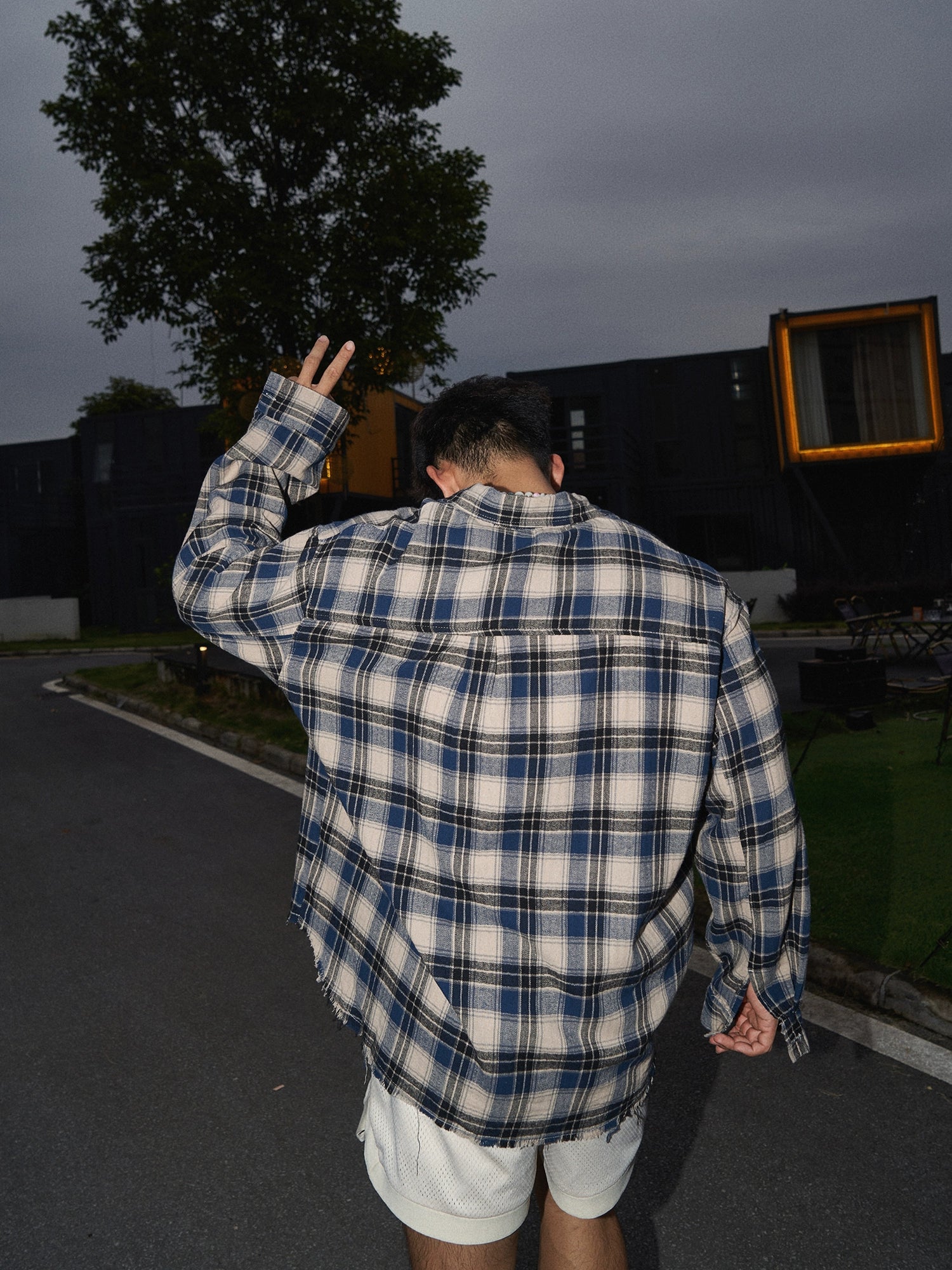 Oversized Navy Plaid Flannel Shirt