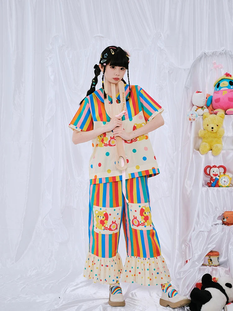 Rainbow Stripe Bear Ruffle Lounge Pants