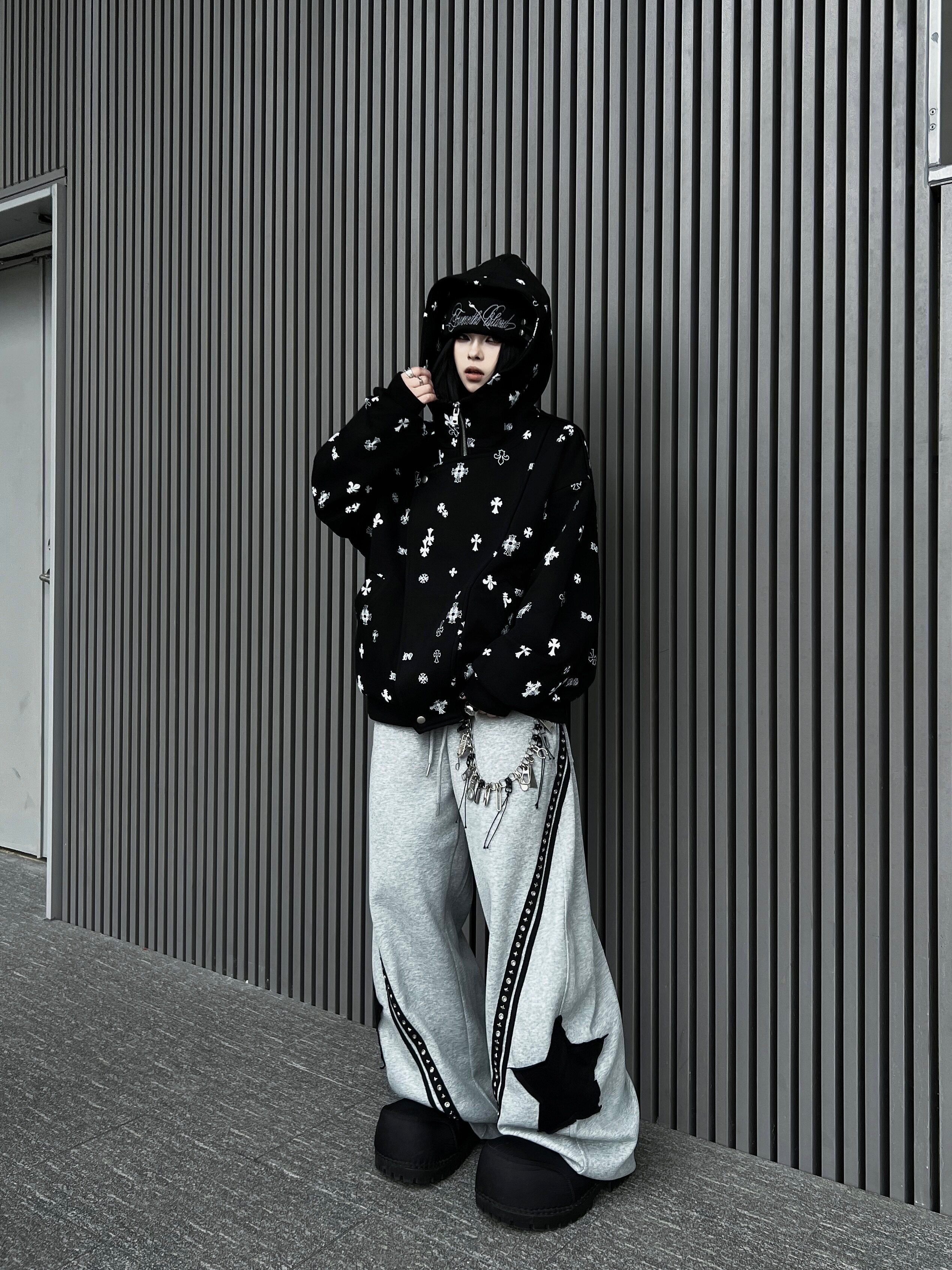 Men's Deconstructed Patchwork Double-Placket Zip-Up Hoodie