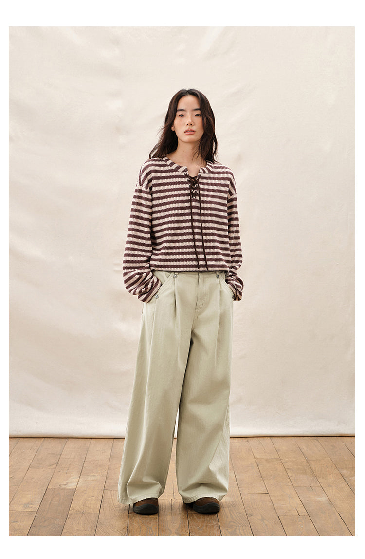 Ivory Wide Leg Pleated Pants