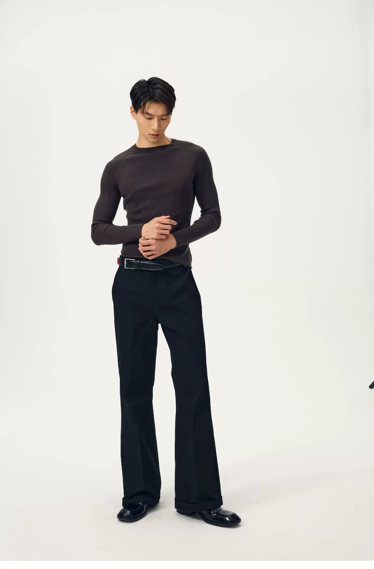 Charcoal Contour Ribbed Knit Sweater
