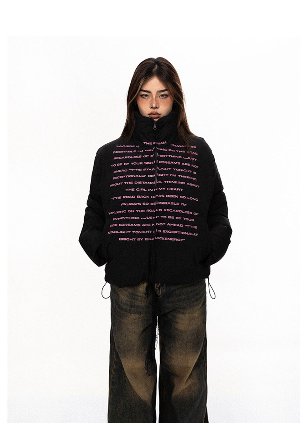 Letter Print Design Heavy Cotton Jacket - chiclara