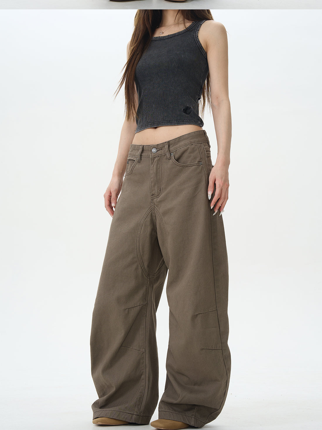 Brown Skater Wide Leg Pants