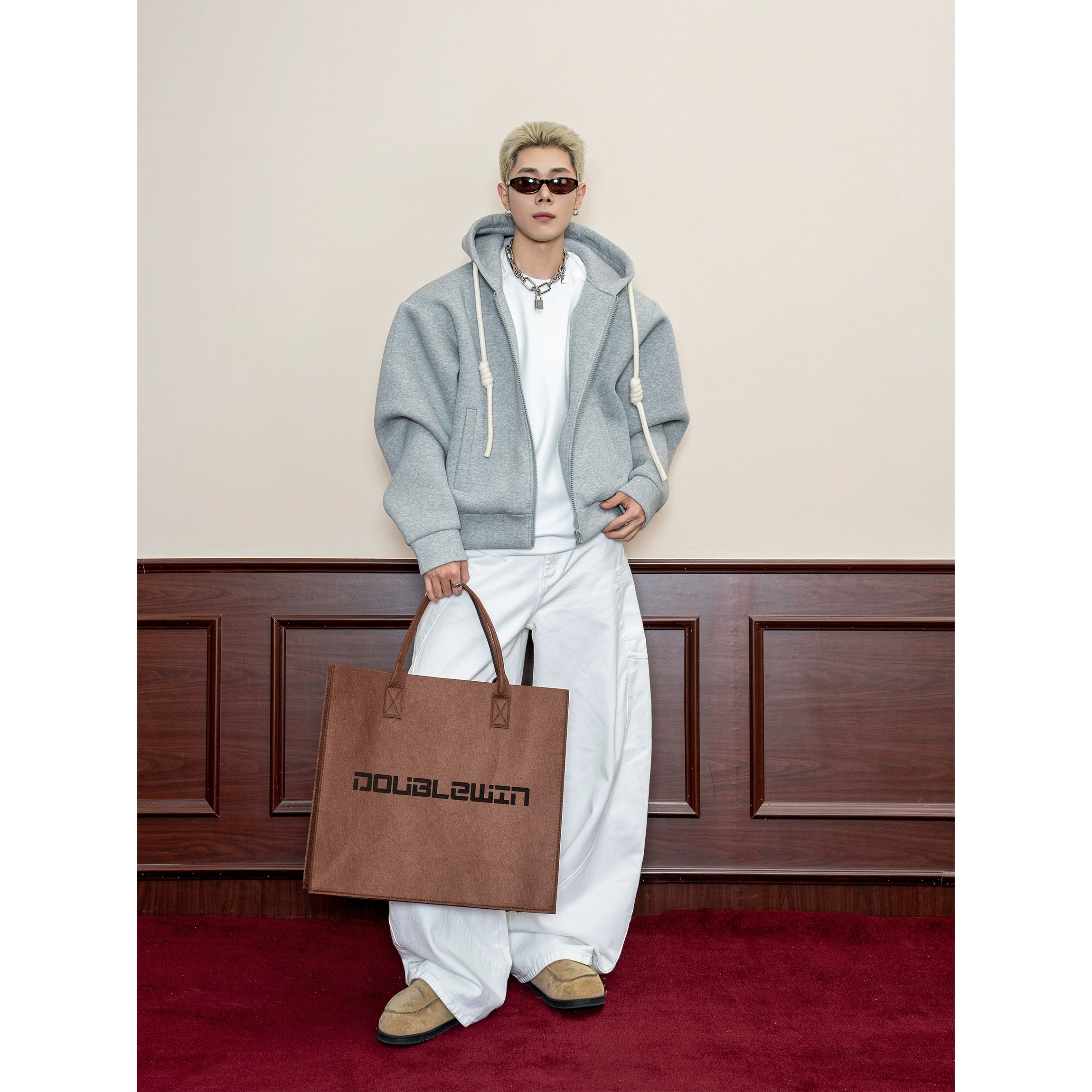 Thick Textured Knit Zip Up Hoodie