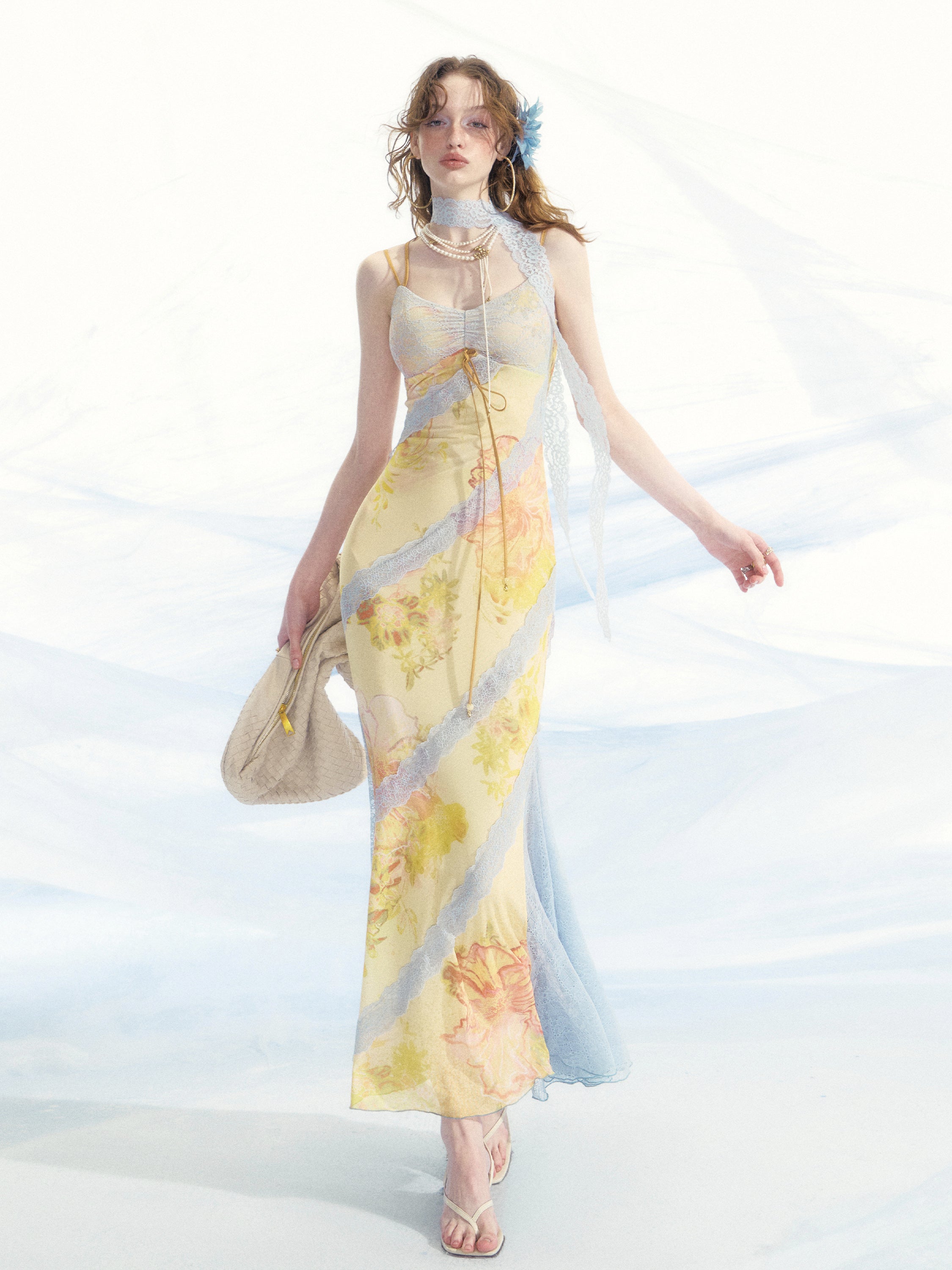 Floral Lace-Trim Fitted Mermaid Slip Dress