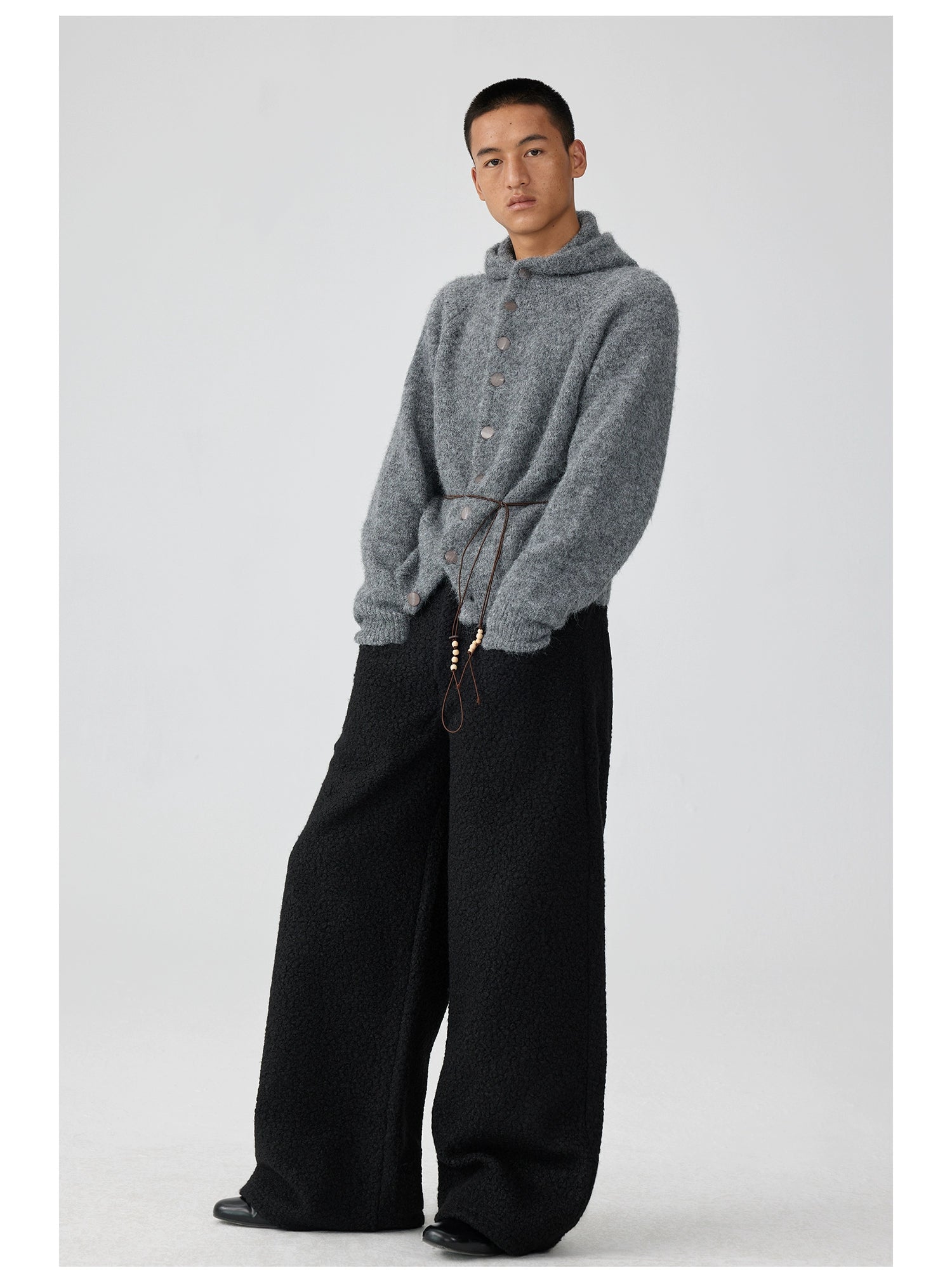 Textured Wide-Leg Fleece Pants