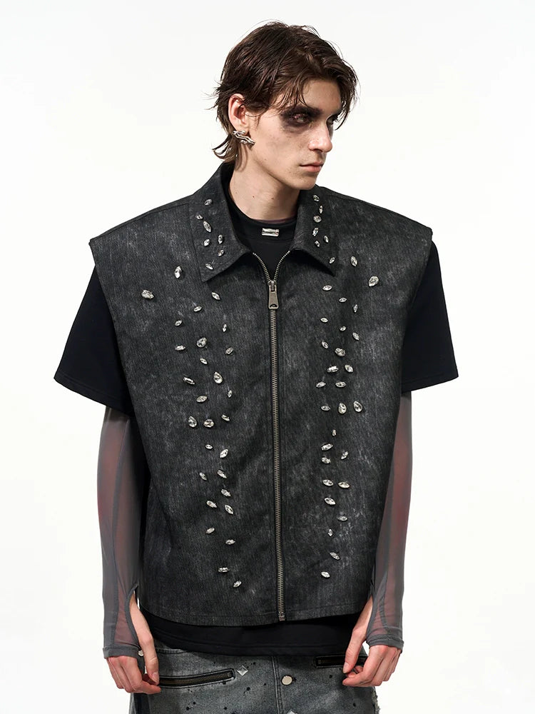 Crystal Studded Denim Vest
