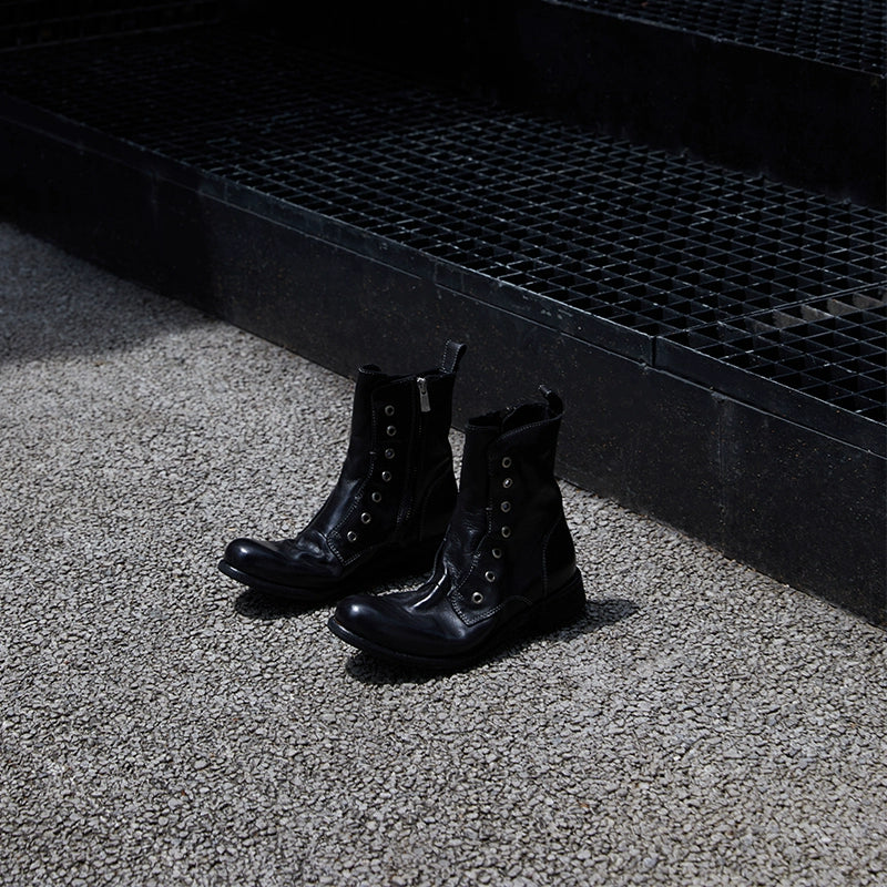Brown Leather Lace-less Combat Boots