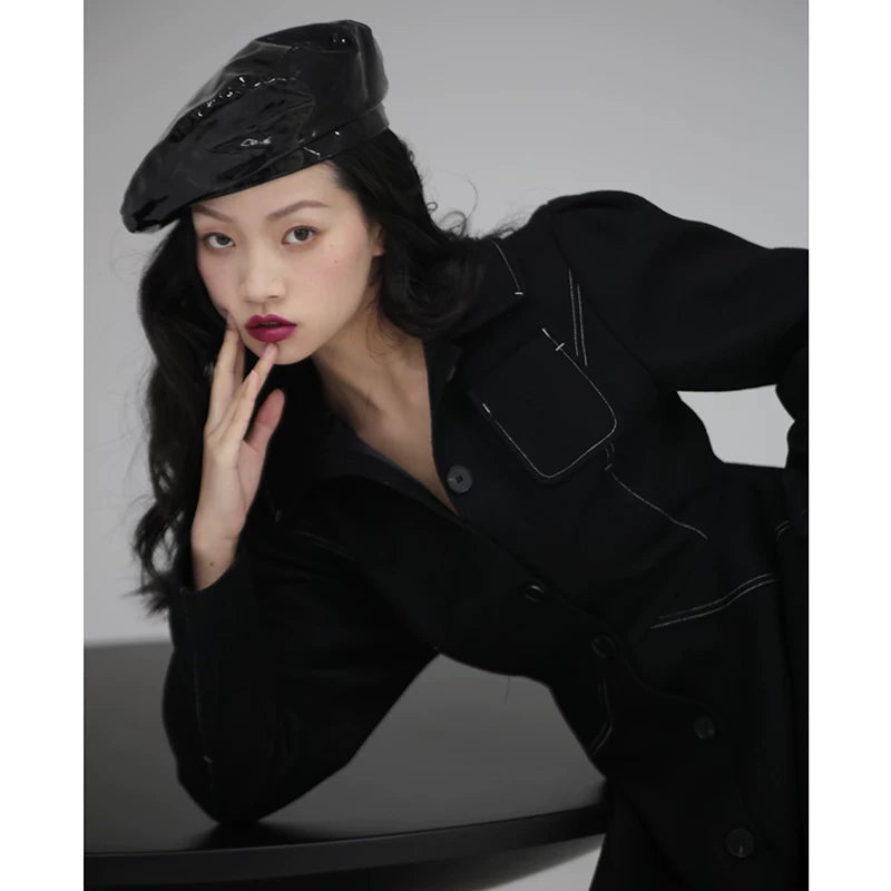 Noir Contrast Stitch Shirt Dress