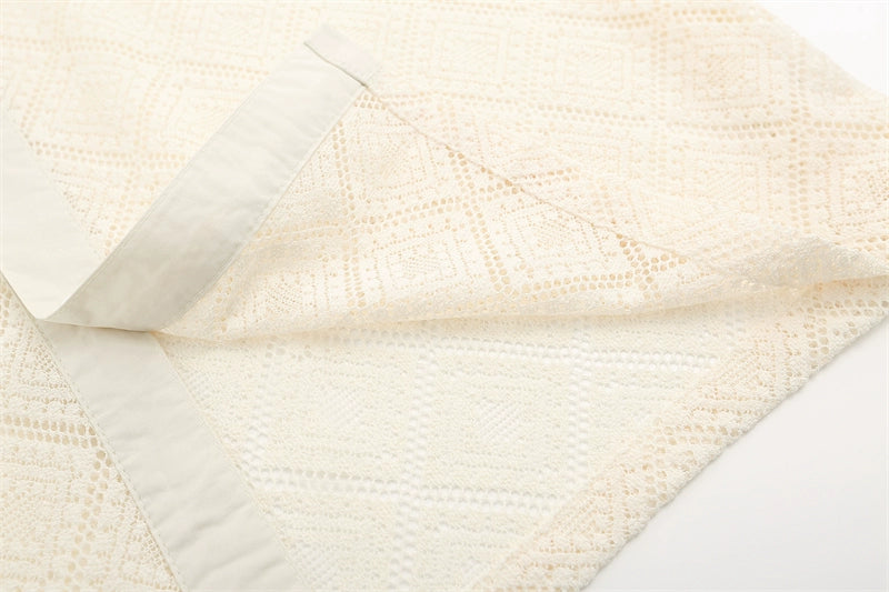 Sheer Geometric Lace Button-Up Shirt