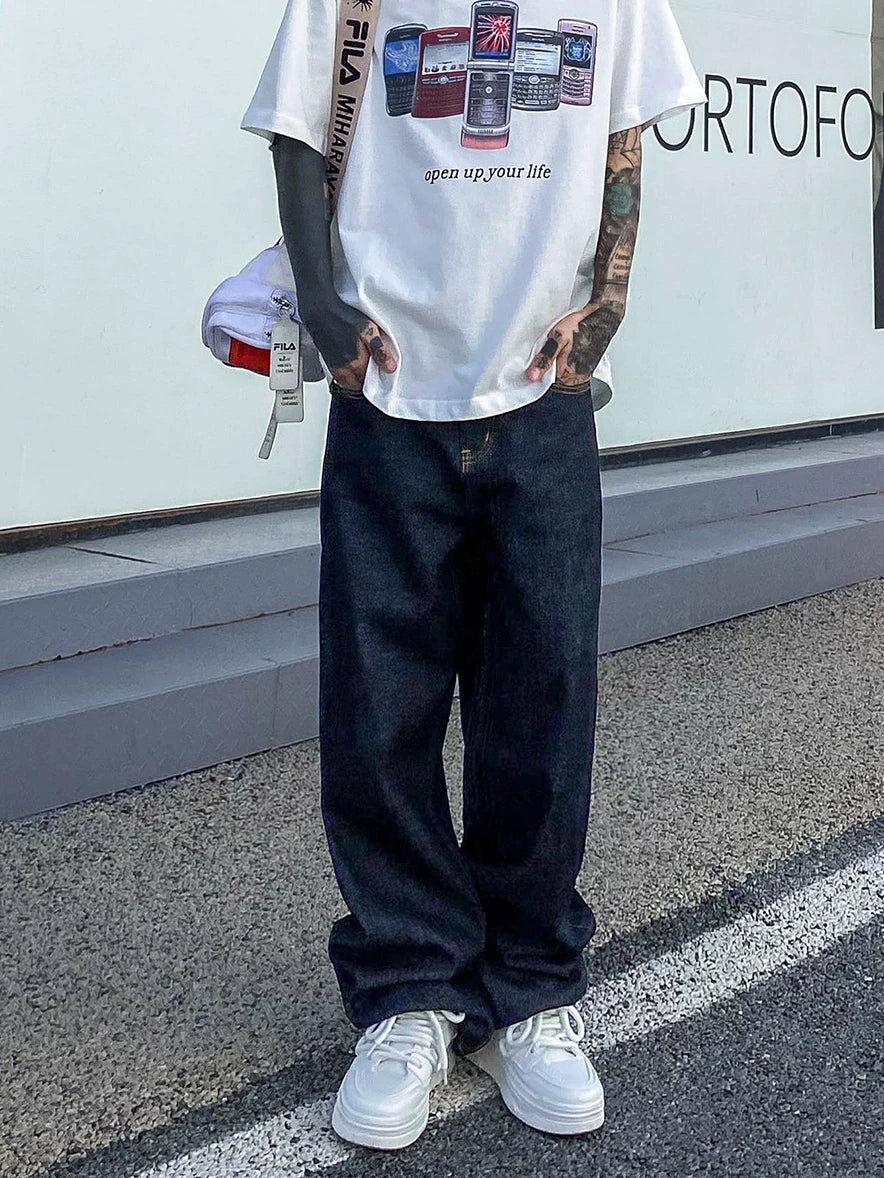 Midnight Fade Relaxed Straight‑Leg Jeans