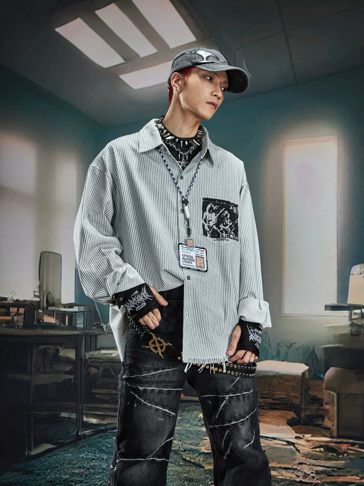 Riot Print Pinstripe Punk Shirt