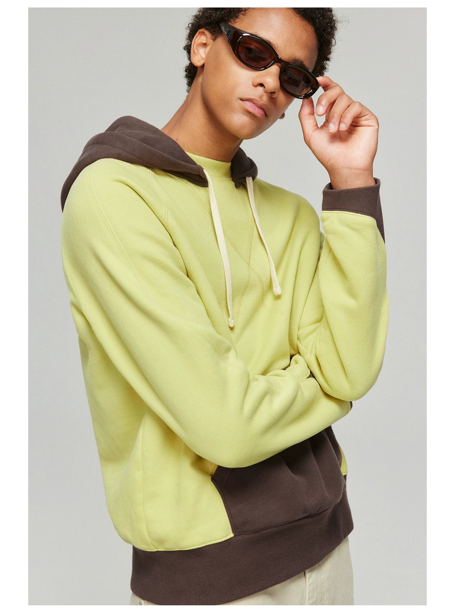 Lime and Brown Colorblock Hoodie