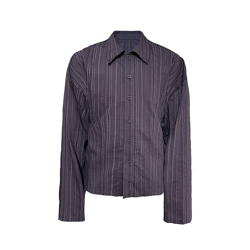 Textured Vertical-Stripe Button Shirt