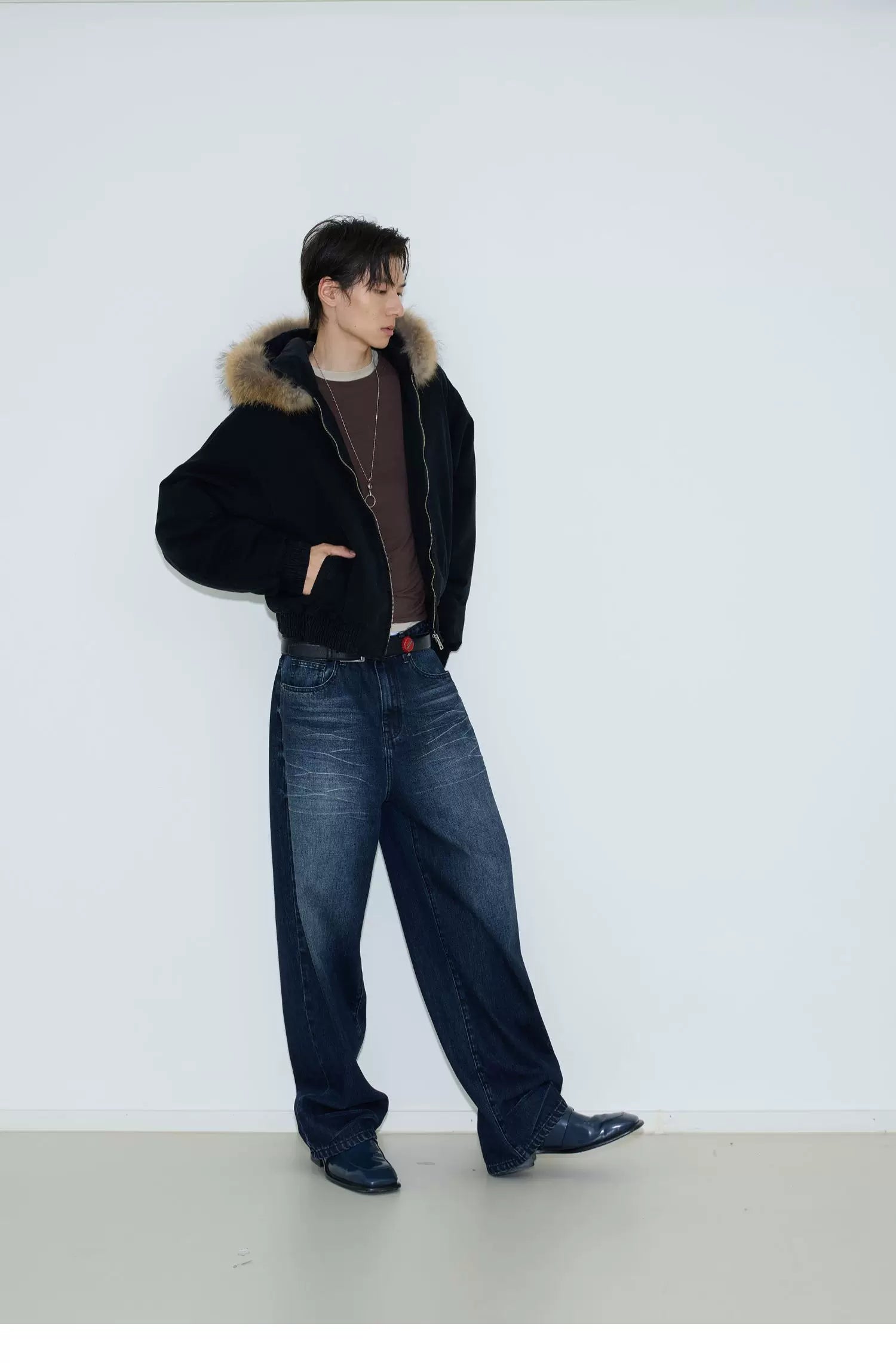 Midnight Tundra Faux‑Fur Hood Bomber