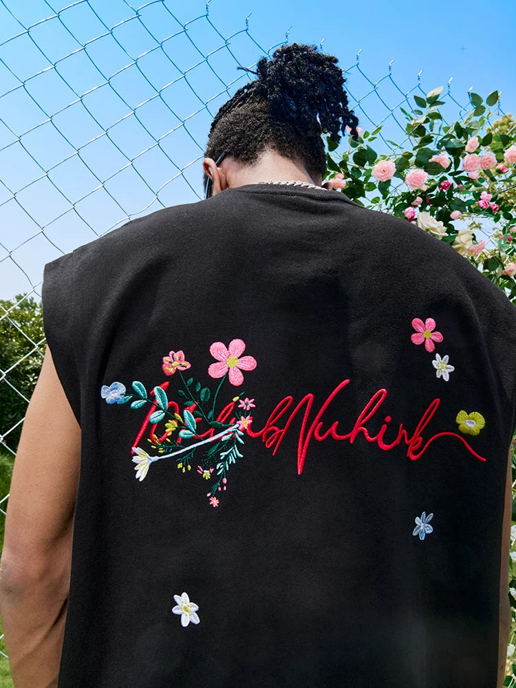 Oversized Floral Script Muscle Tank Top