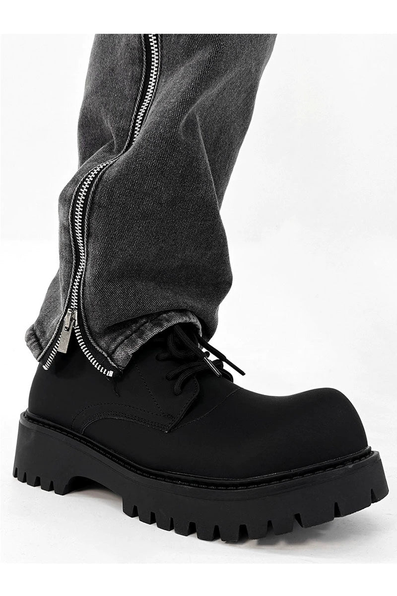 Chunky Black Platform Derby Shoes with Lug Soles