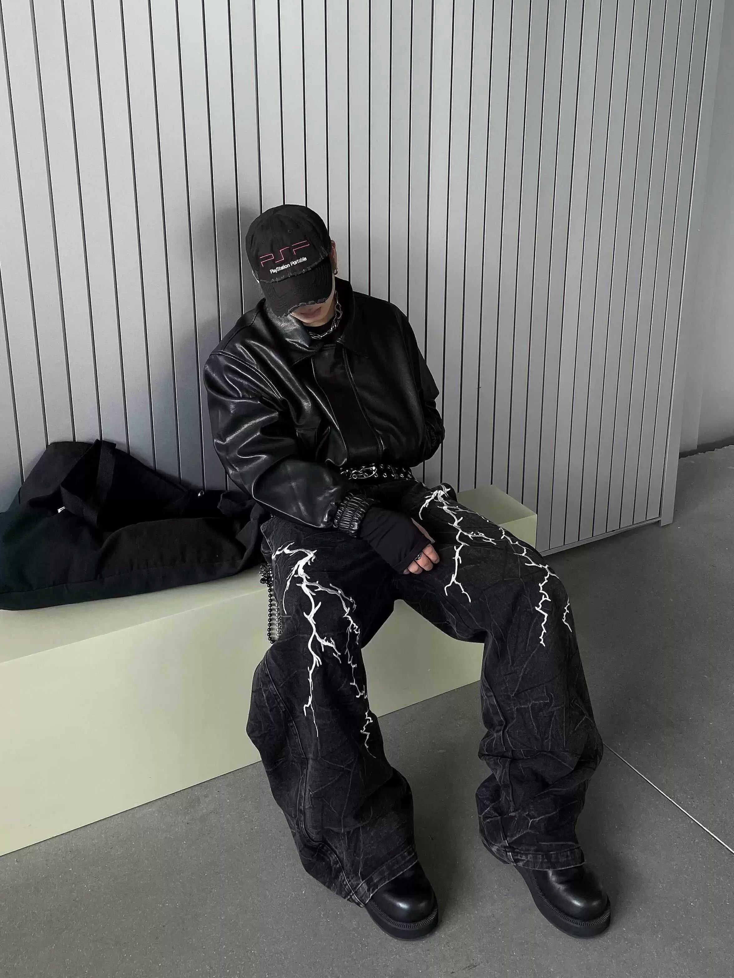 Black Faux PU Leather Bomber Jacket