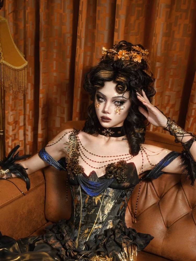 Victorian Steampunk Korsettkleid - Gold Satin Gothic Ballkleid