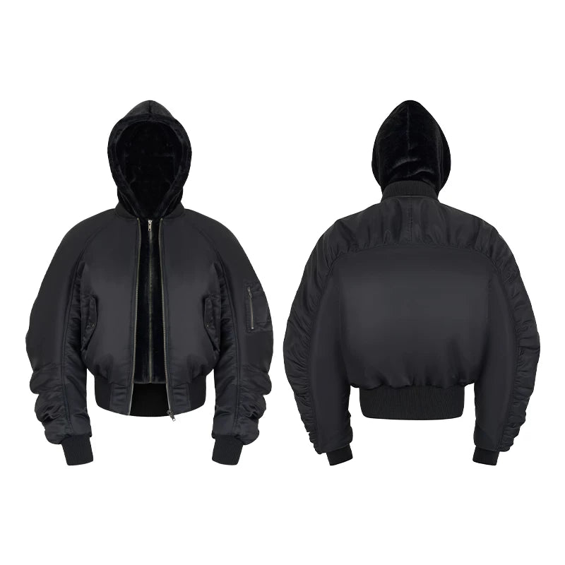 Obsidian Cocoon Hooded Bomber Jacket