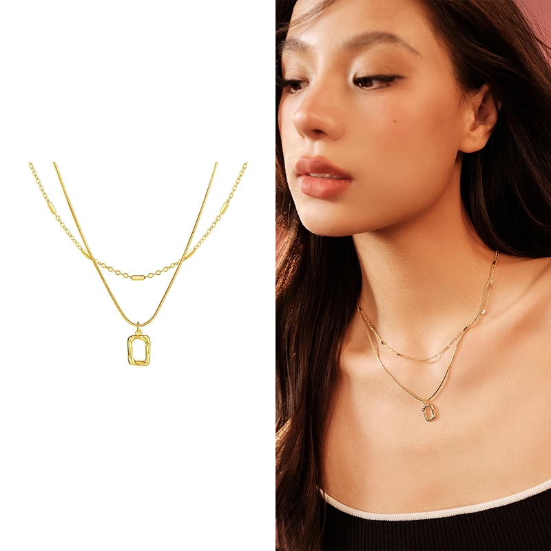 Layered Mini Frame Pendant Necklace - Gold