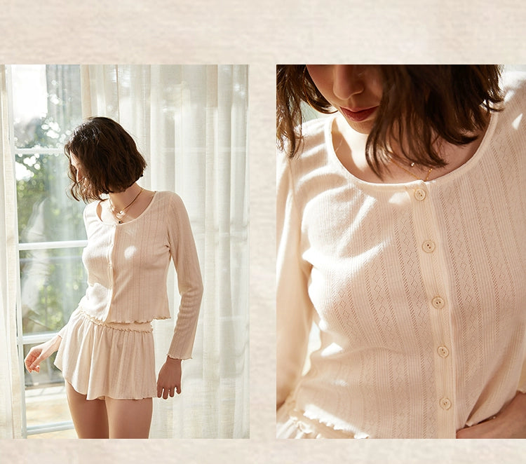 Beige Ribbed Button-Up Long Sleeve Romper