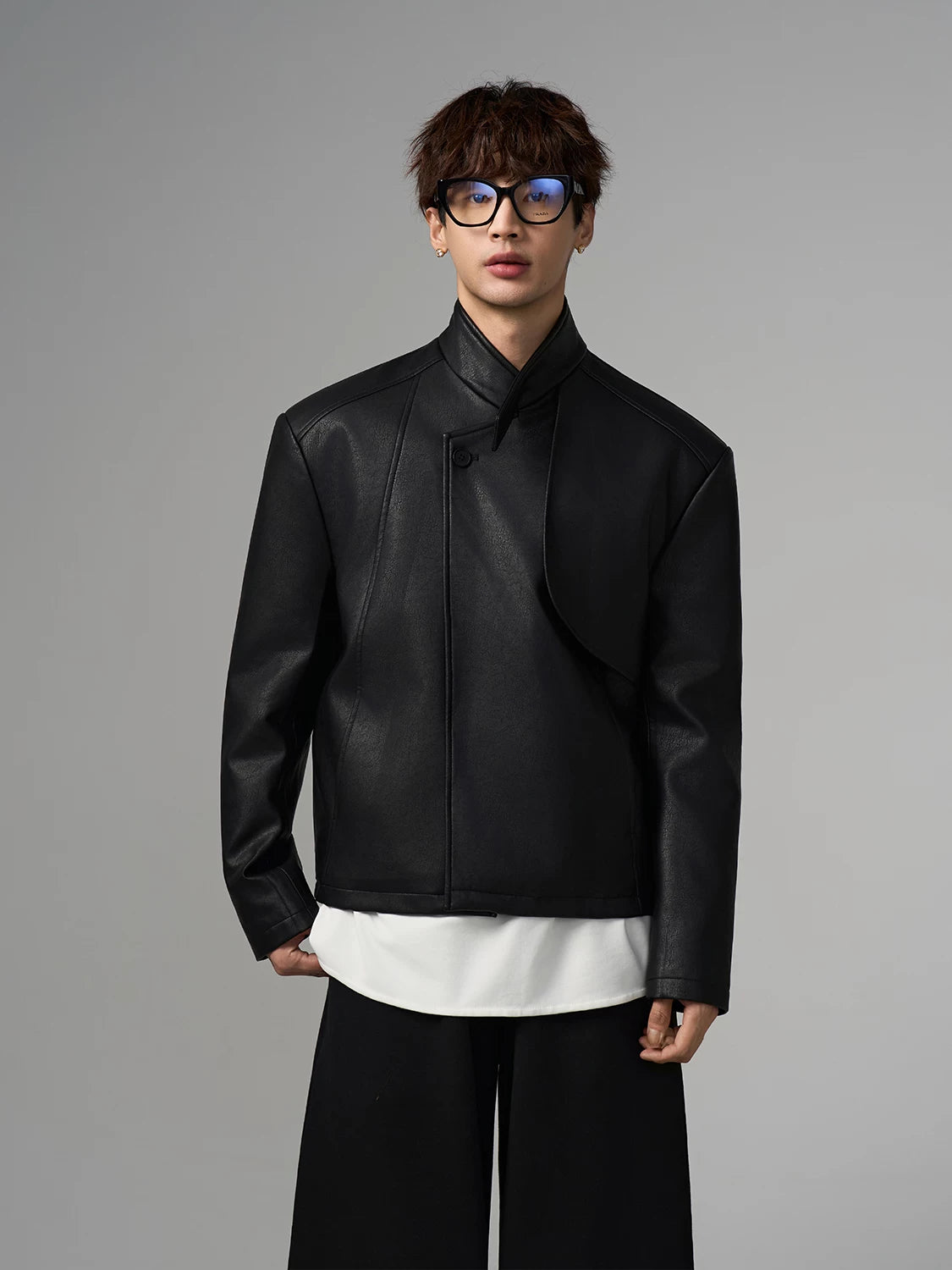 Obsidian Wave Asymmetric Leather Jacket