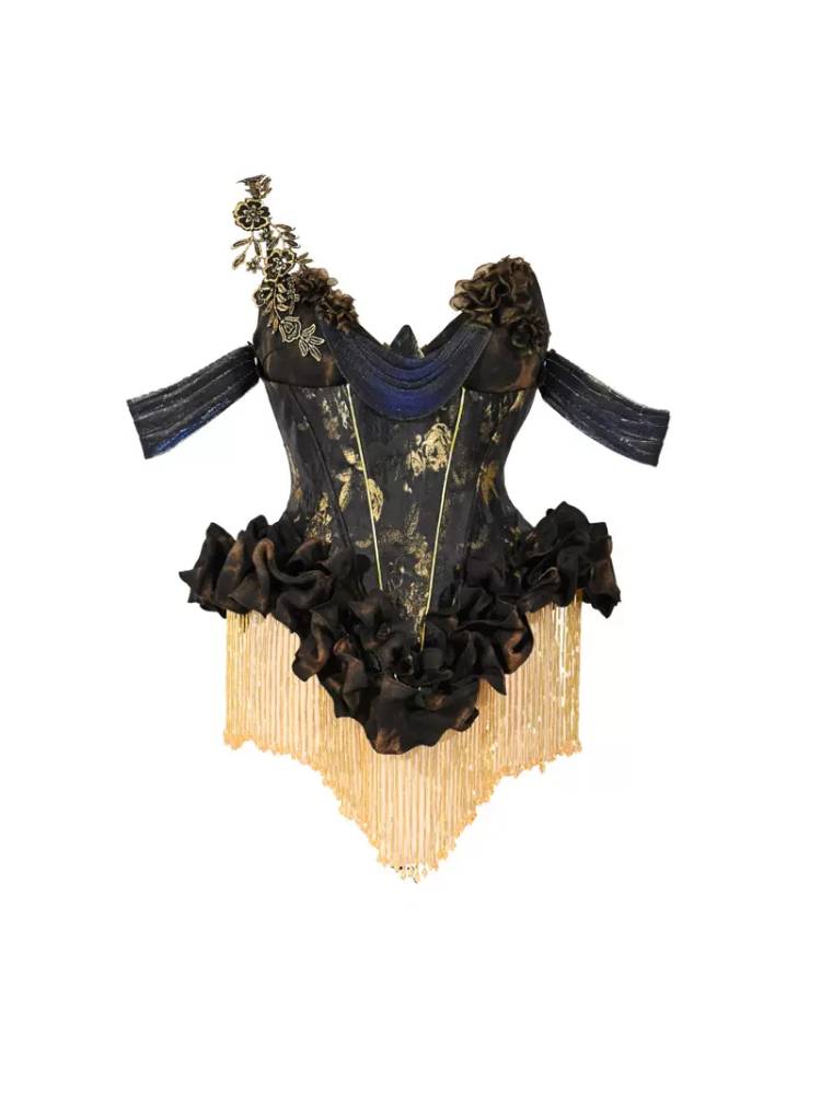 Victorian Steampunk Korsettkleid - Gold Satin Gothic Ballkleid