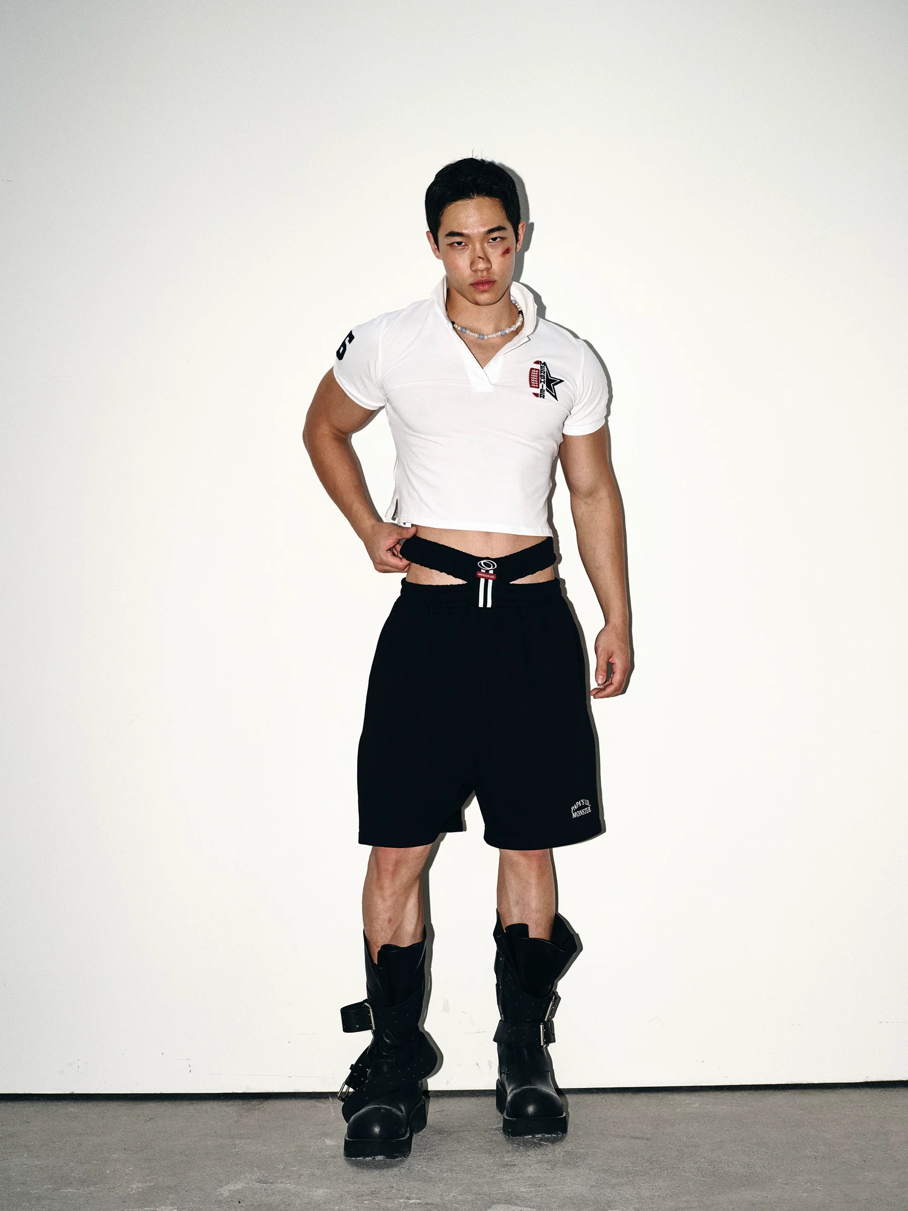 White Rebel Cropped Rugby Polo Top