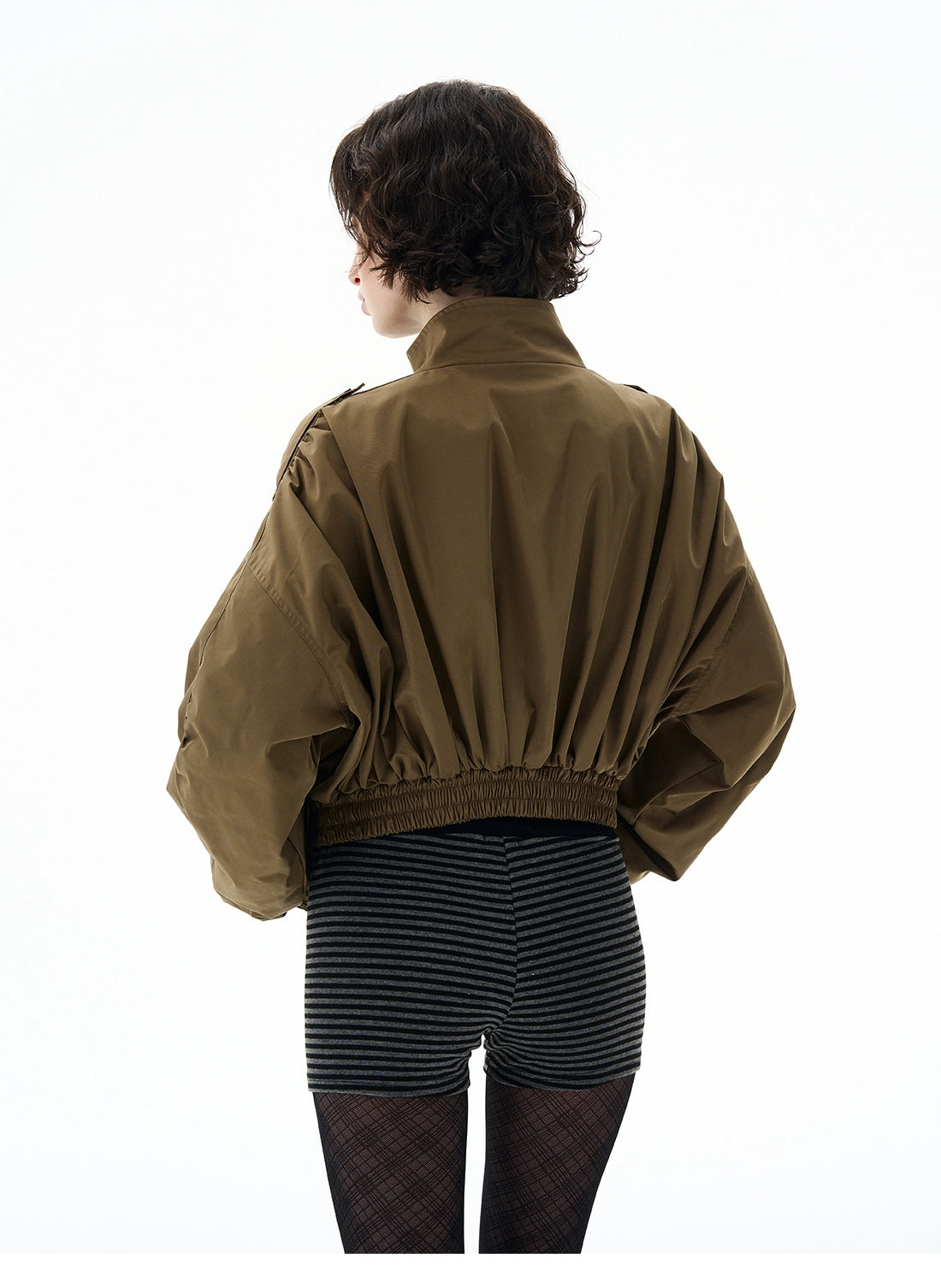 Cropped Utility High Collar Bomber Jacket