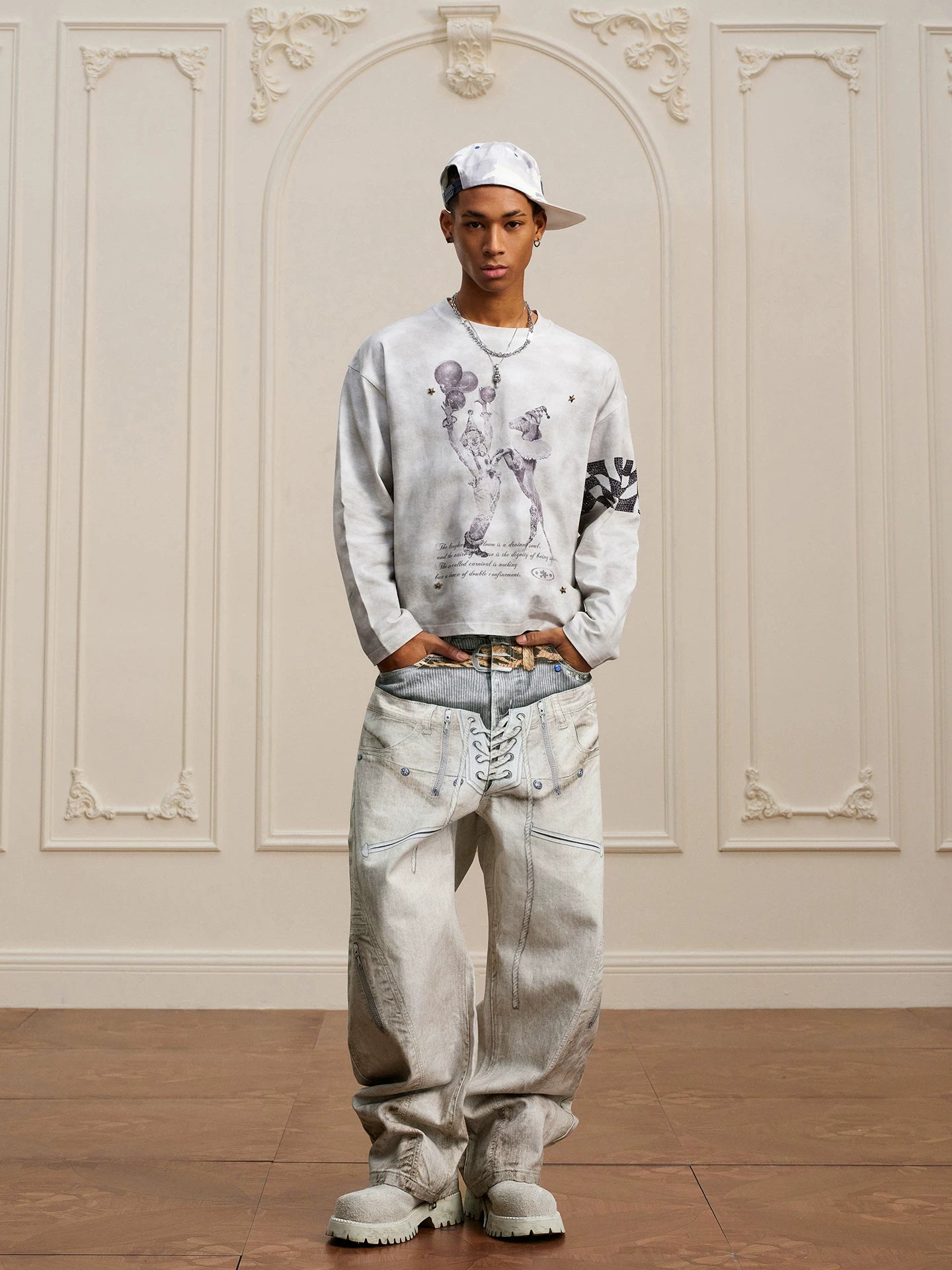 Corset Lace Up Utility Cargo Jeans