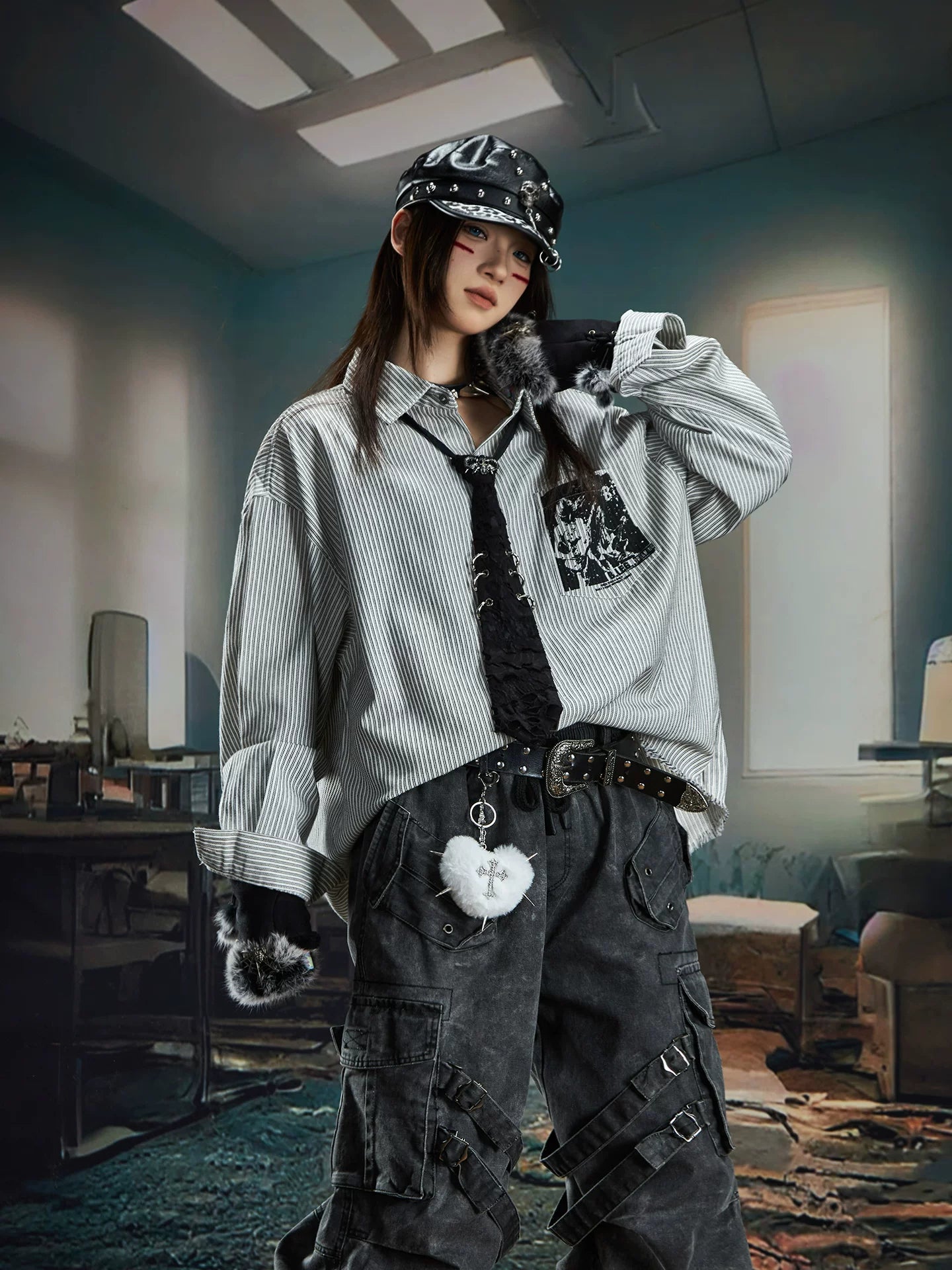Riot Print Pinstripe Punk Shirt