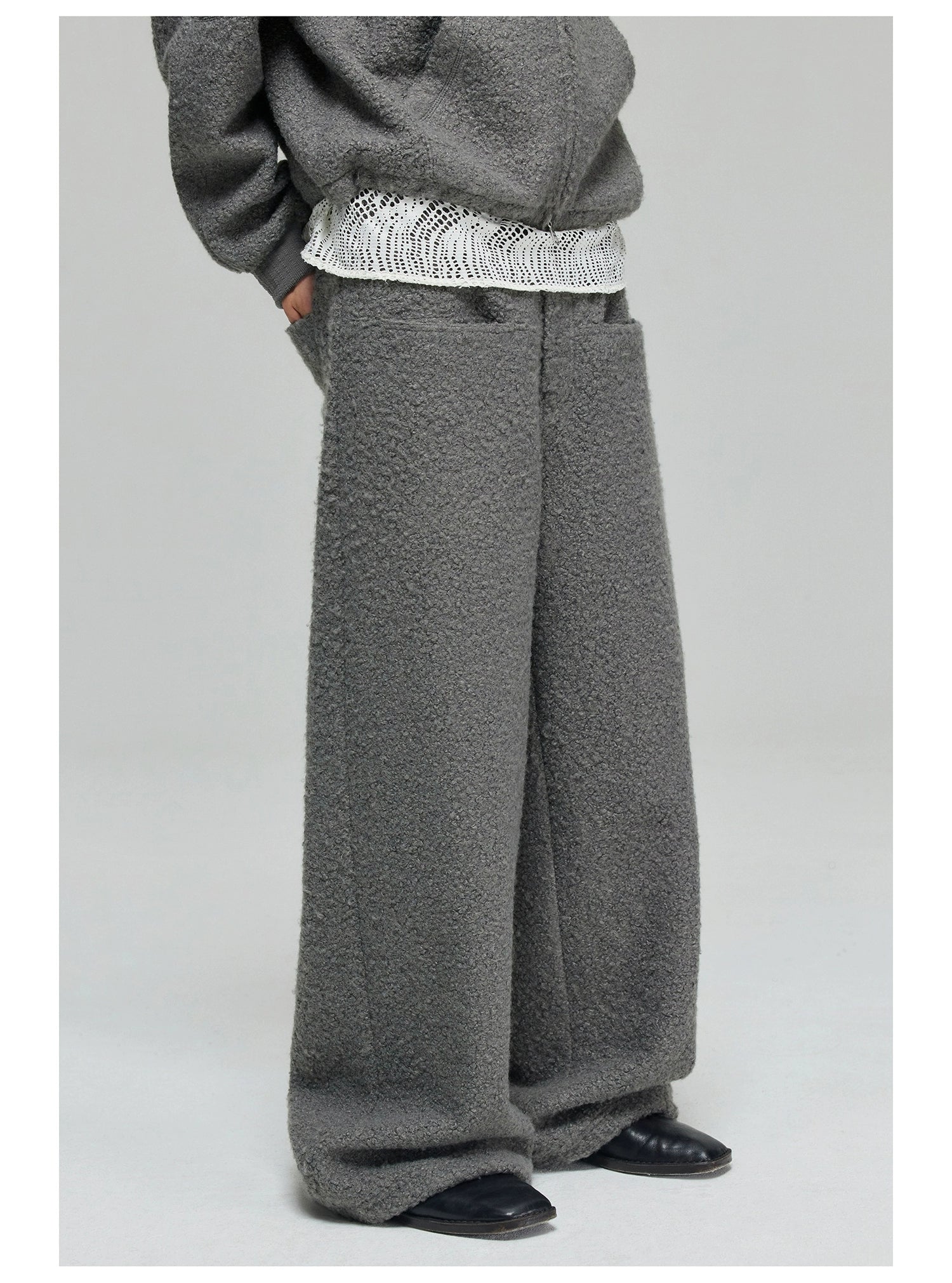Textured Wide-Leg Fleece Pants