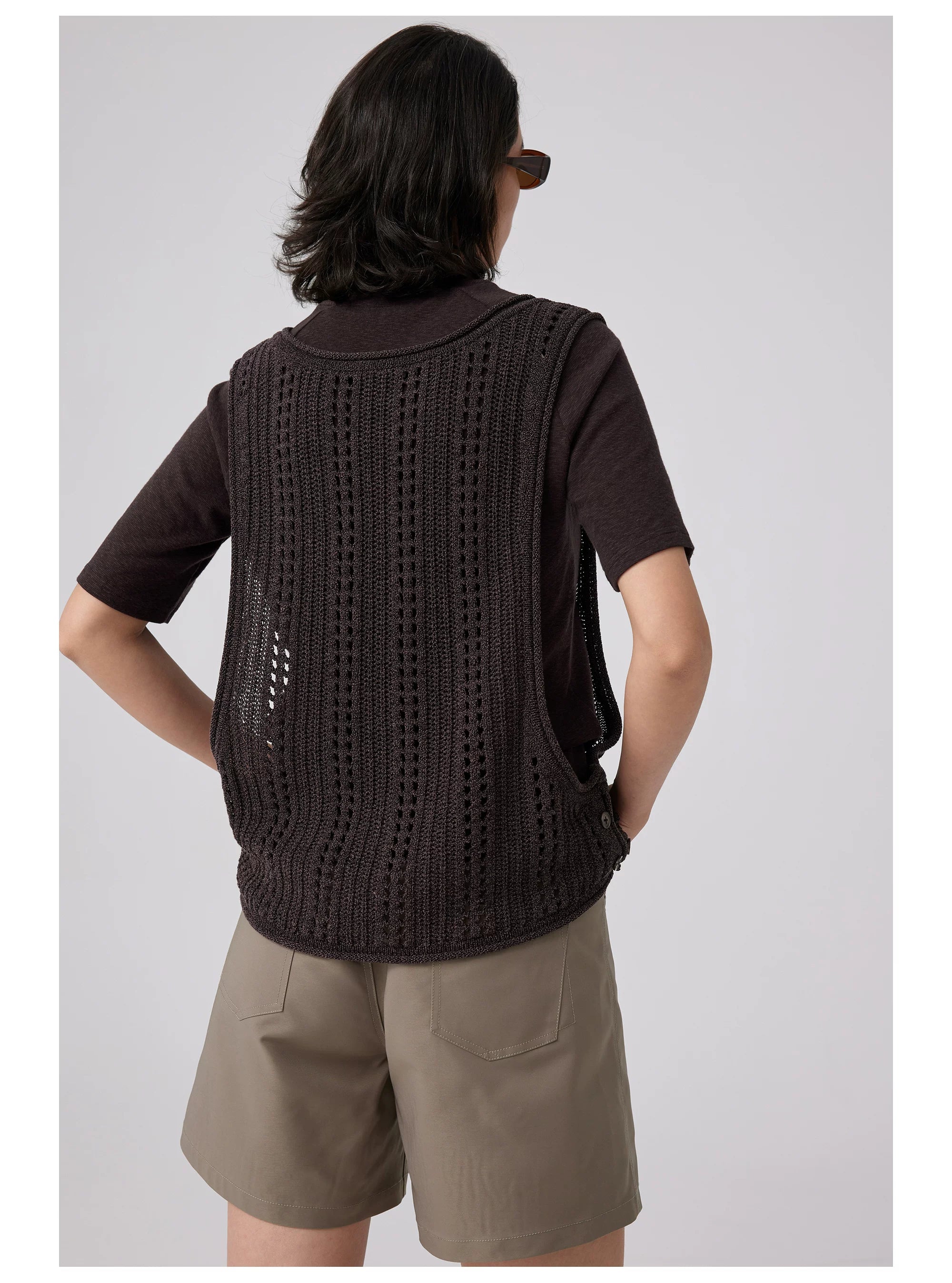 Open-Knit Button-Detail Vest