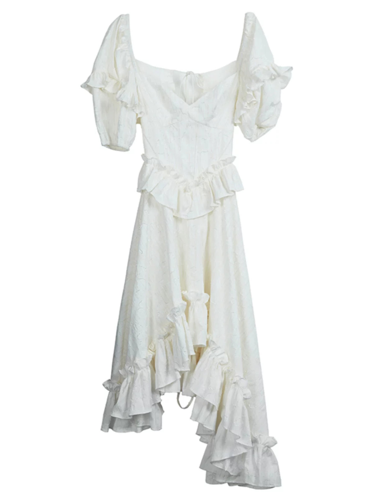 Ivory Ruffle Asymmetry Midi Dress