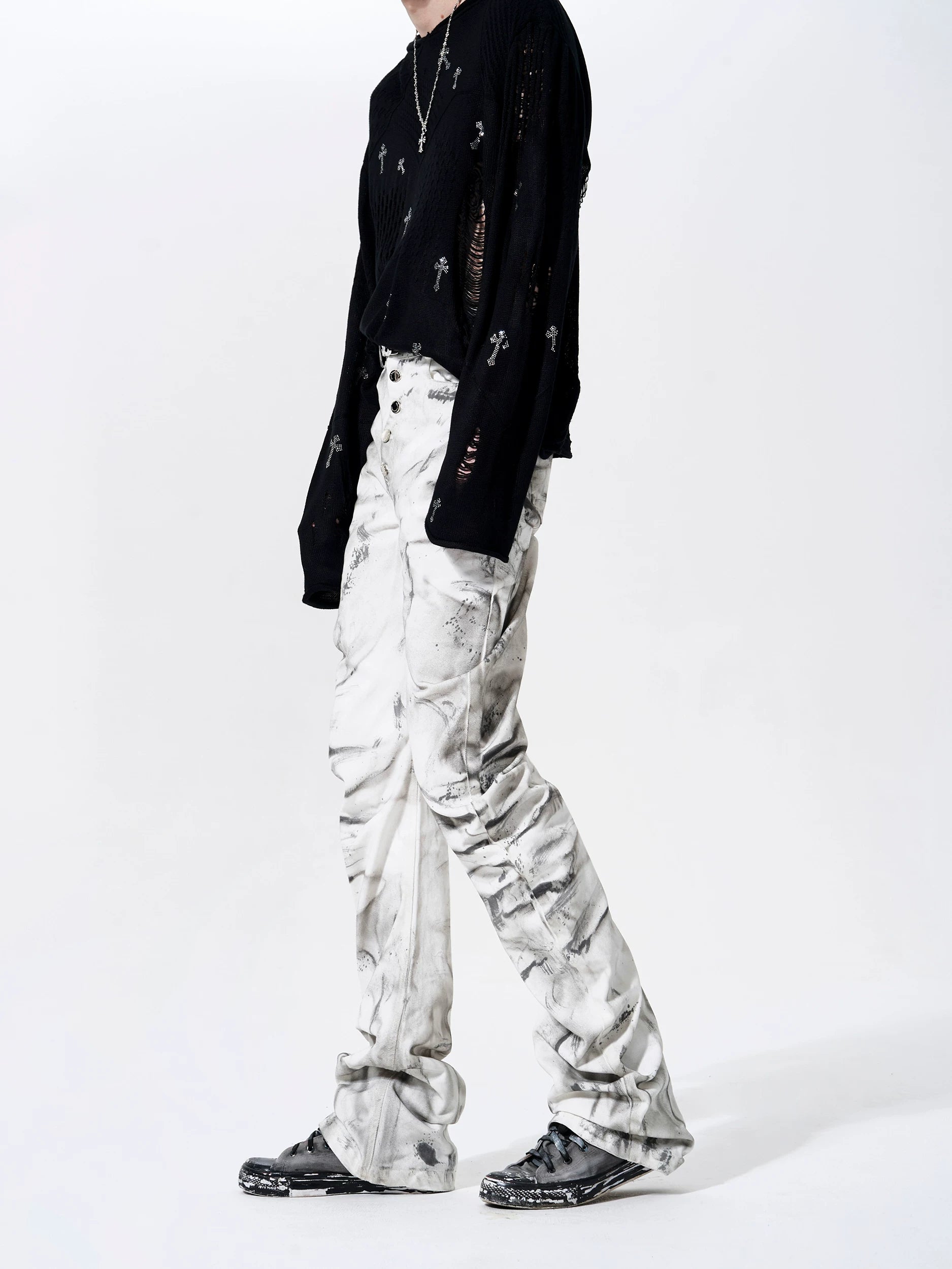 Marble Ash Ruched Stacked Jeans