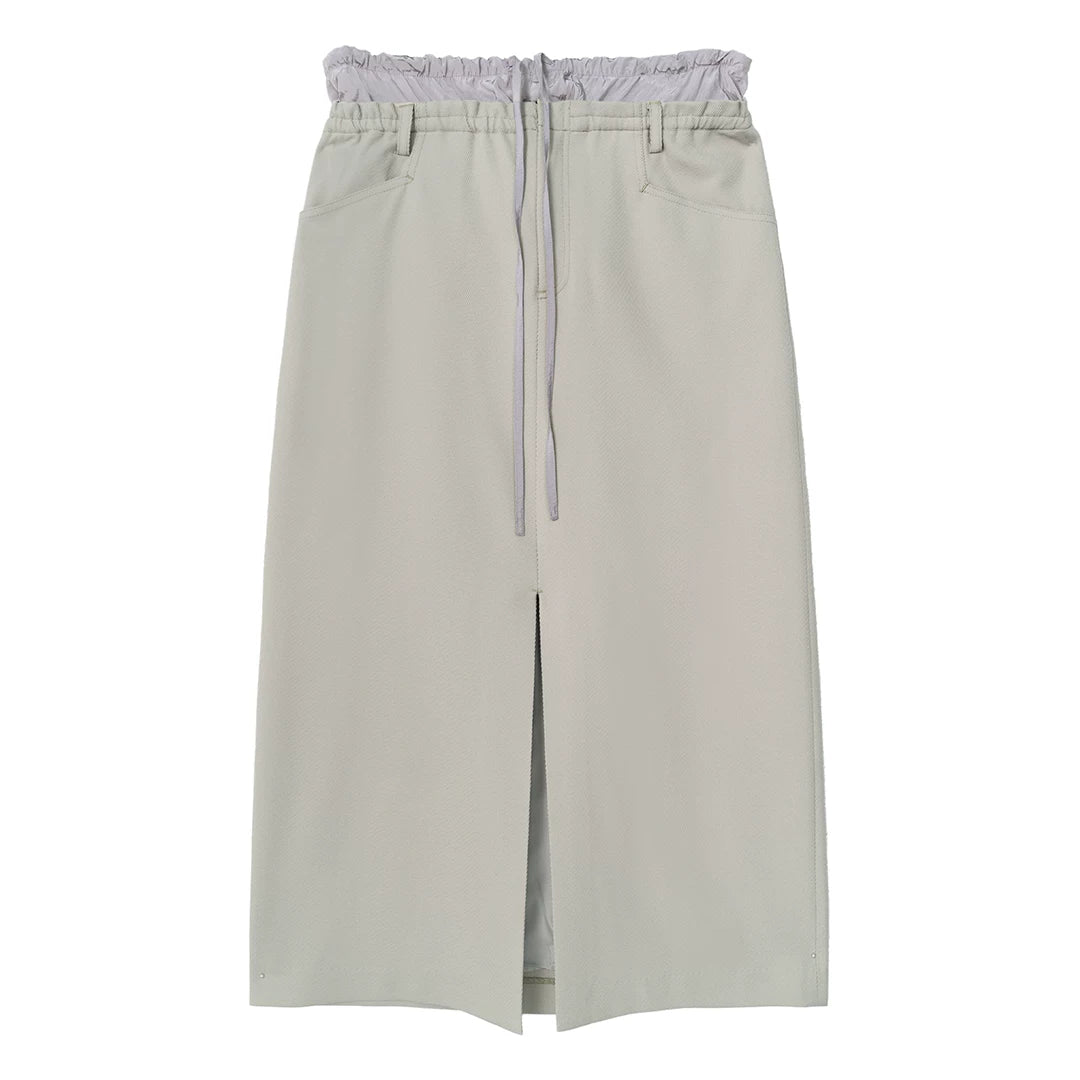 Layered Waist Front-Slit Midi Skirt