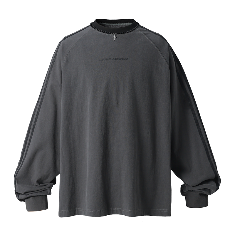 Beadwork Washed & Distressed Long Sleeve T-Shirt - chiclara