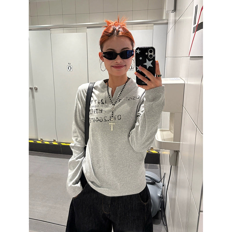 Minimal Script Grey Henley Top