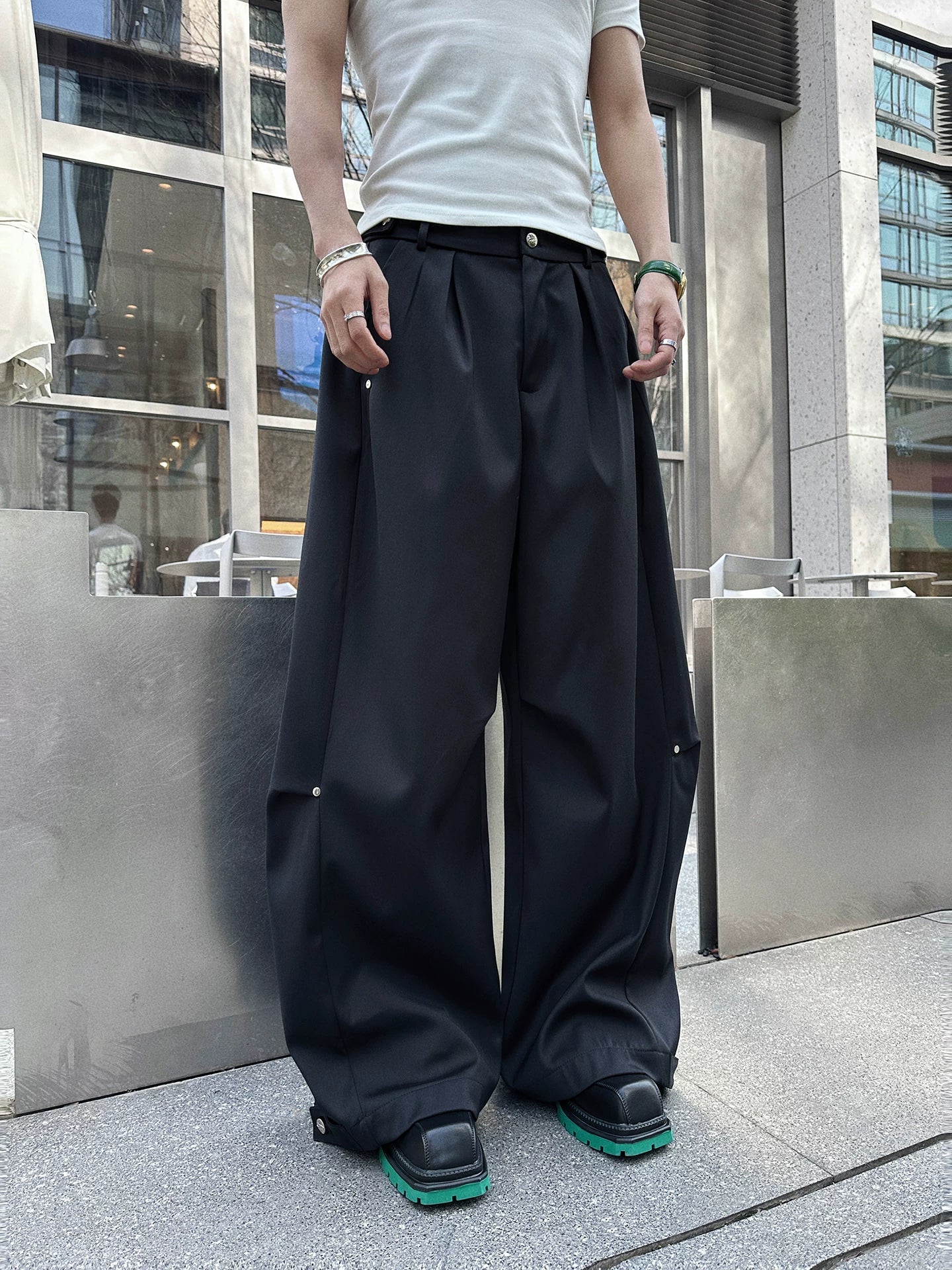 Monolith Drift Snap-Pleat Wide Trousers