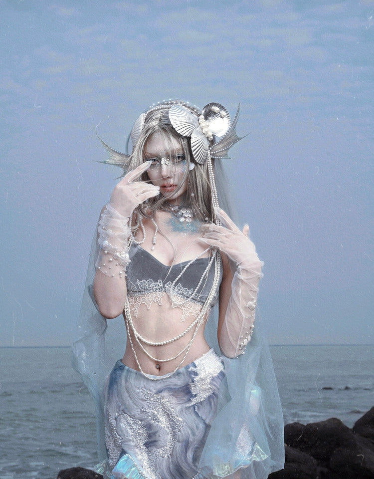 Mermaid Velvet Pearl Lace Suspenders