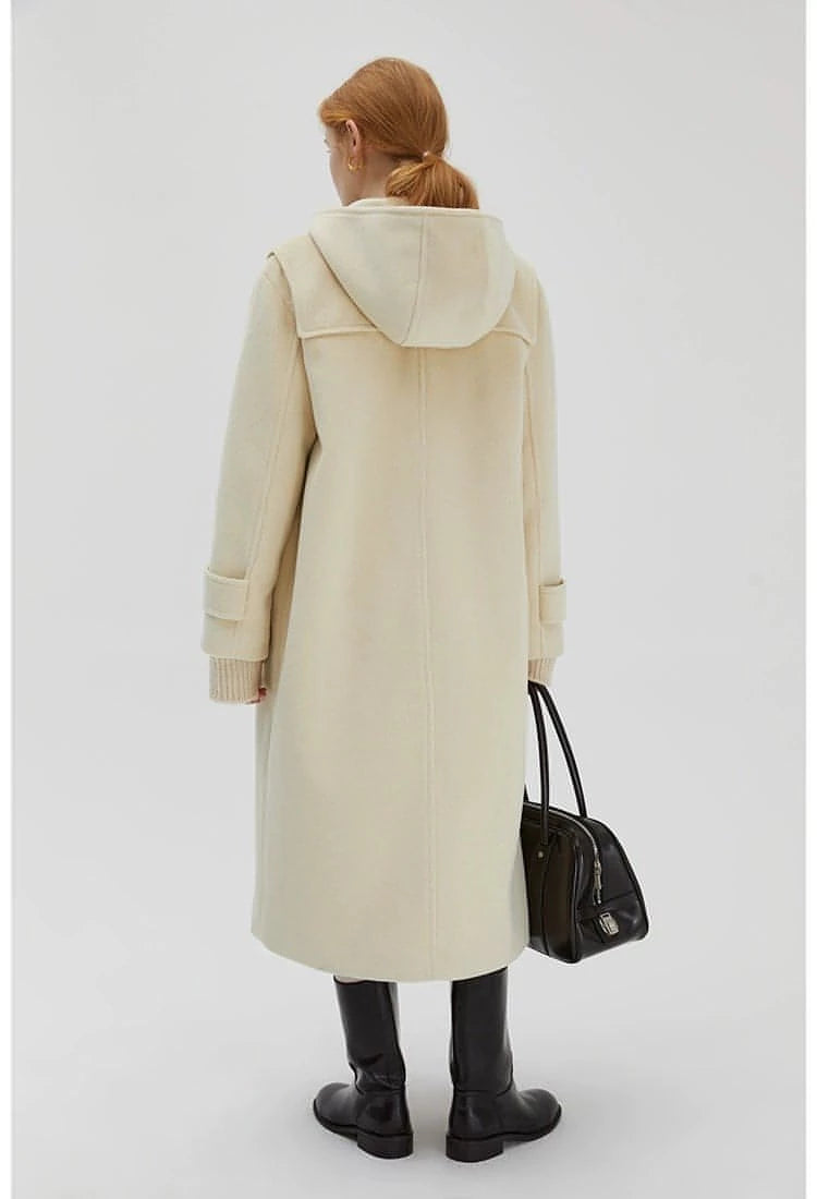 Winter Thicken College Style Hooded Mid-Length Melton Wool Coat - chiclara