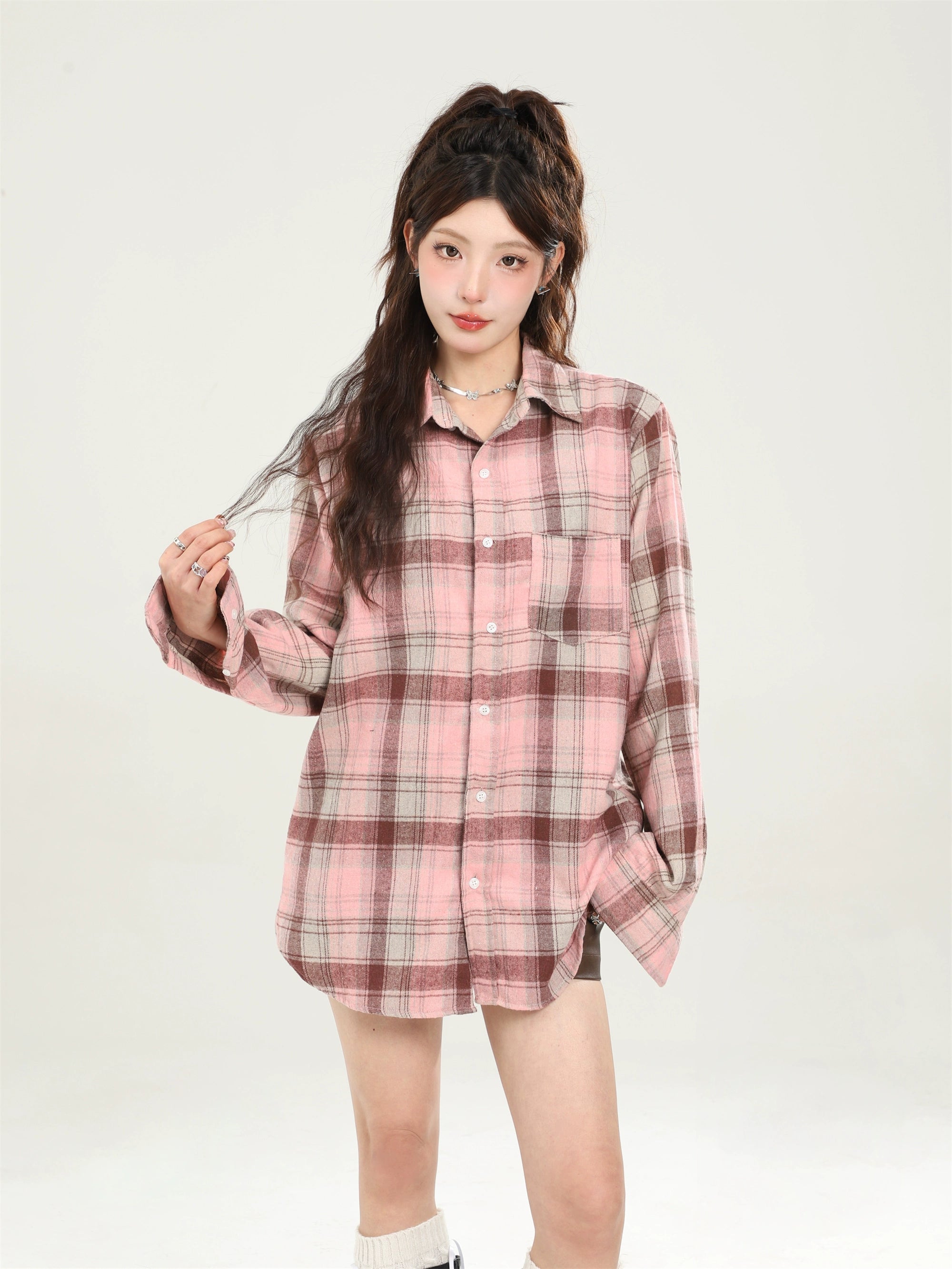 Camisa a cuadros azul suelto vintage