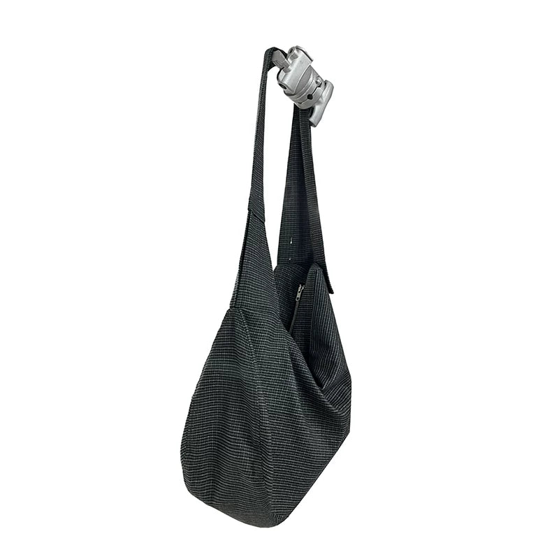 Charcoal Houndstooth Slouchy Shoulder Tote