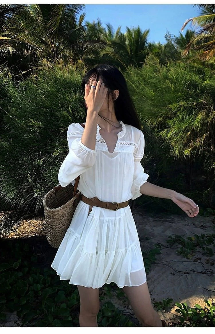 Summer French Style White Shirt Dress - chiclara