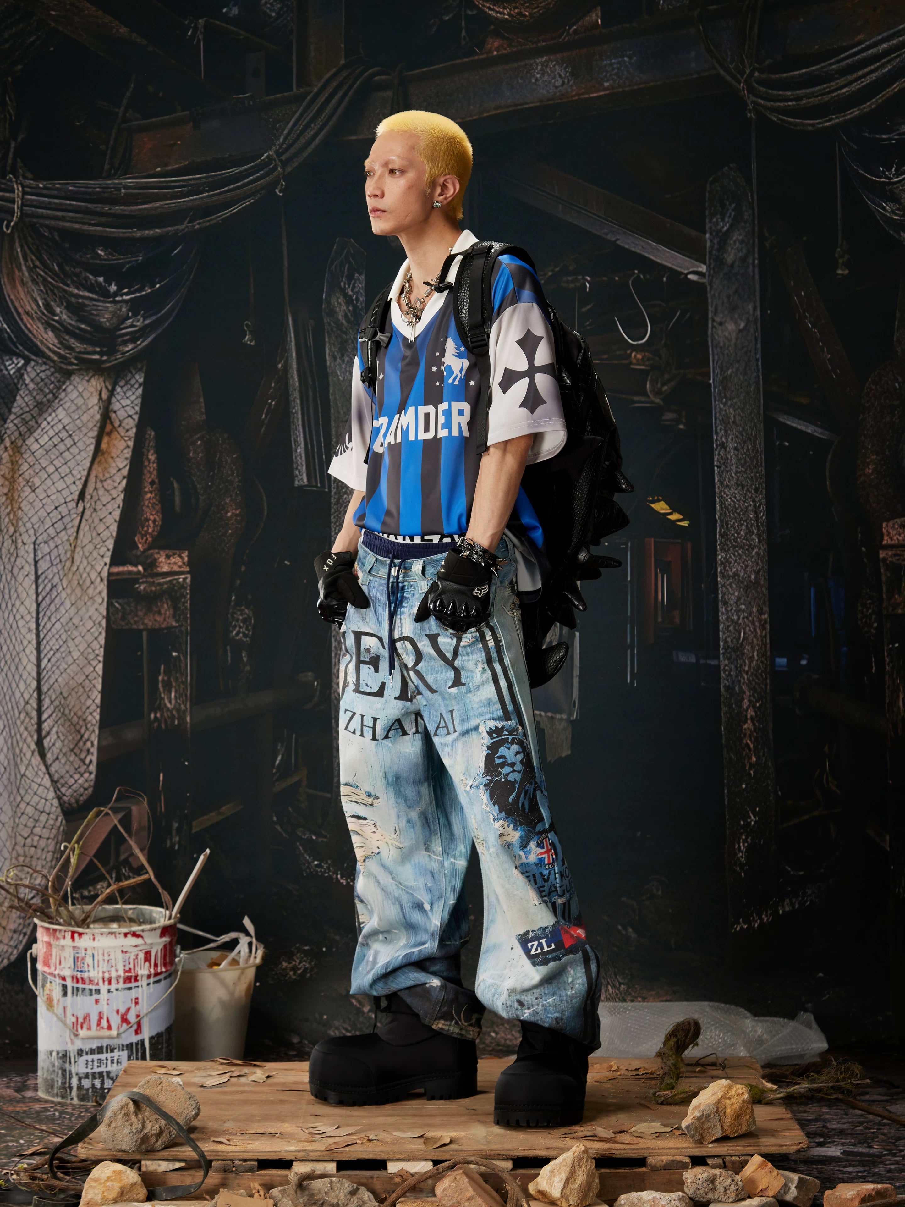 Distressed Ocean-Wash Jogger Jeans