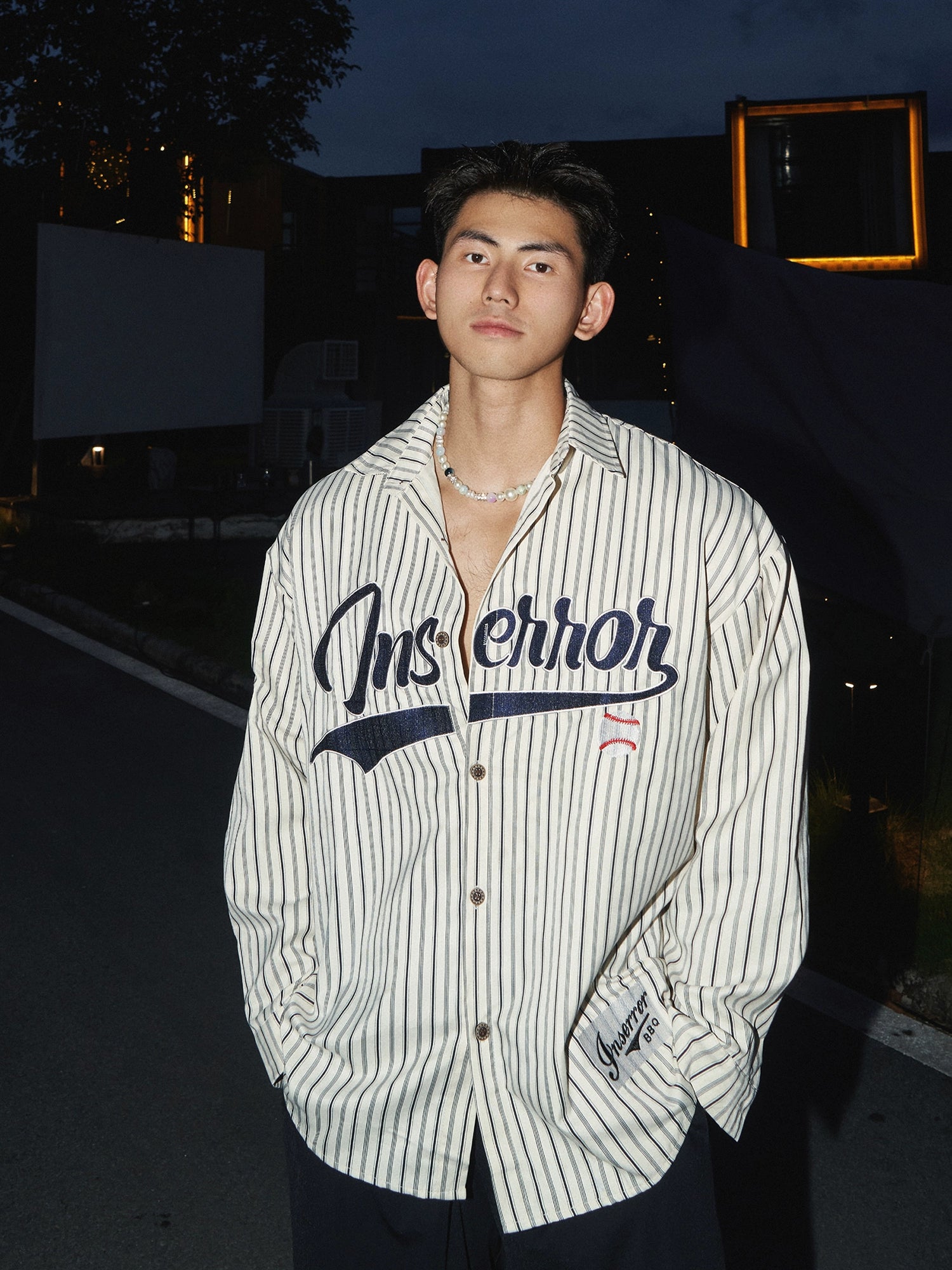 Pinstriped Baseball Style Shirt