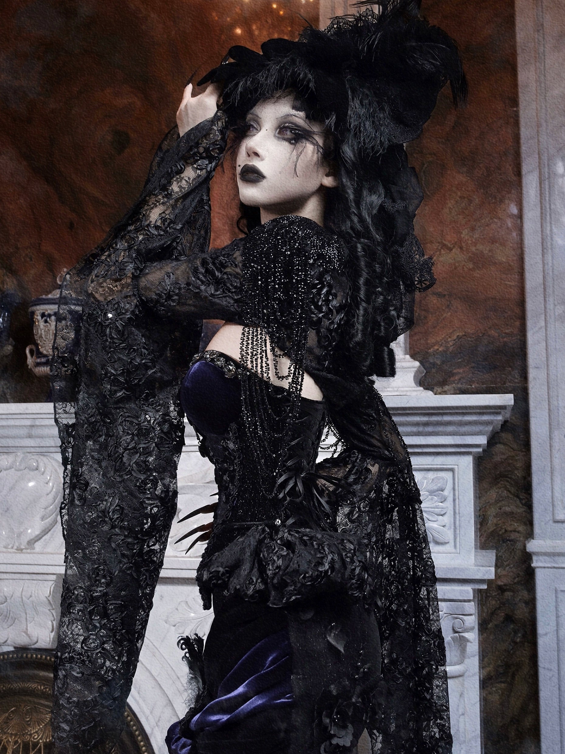 Gothic Black Lace Dramatic Bell Sleeve Bolero