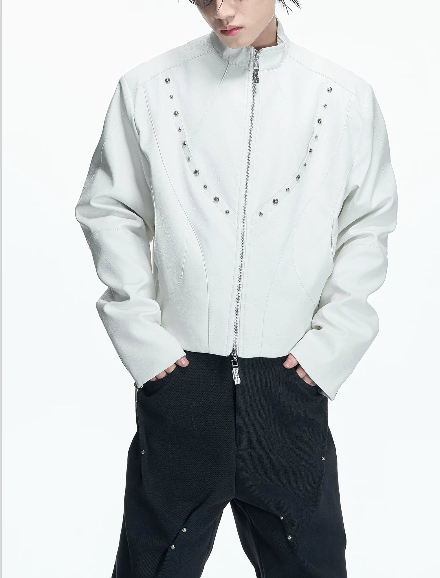 Tiled Halo Studded Leather Blouson
