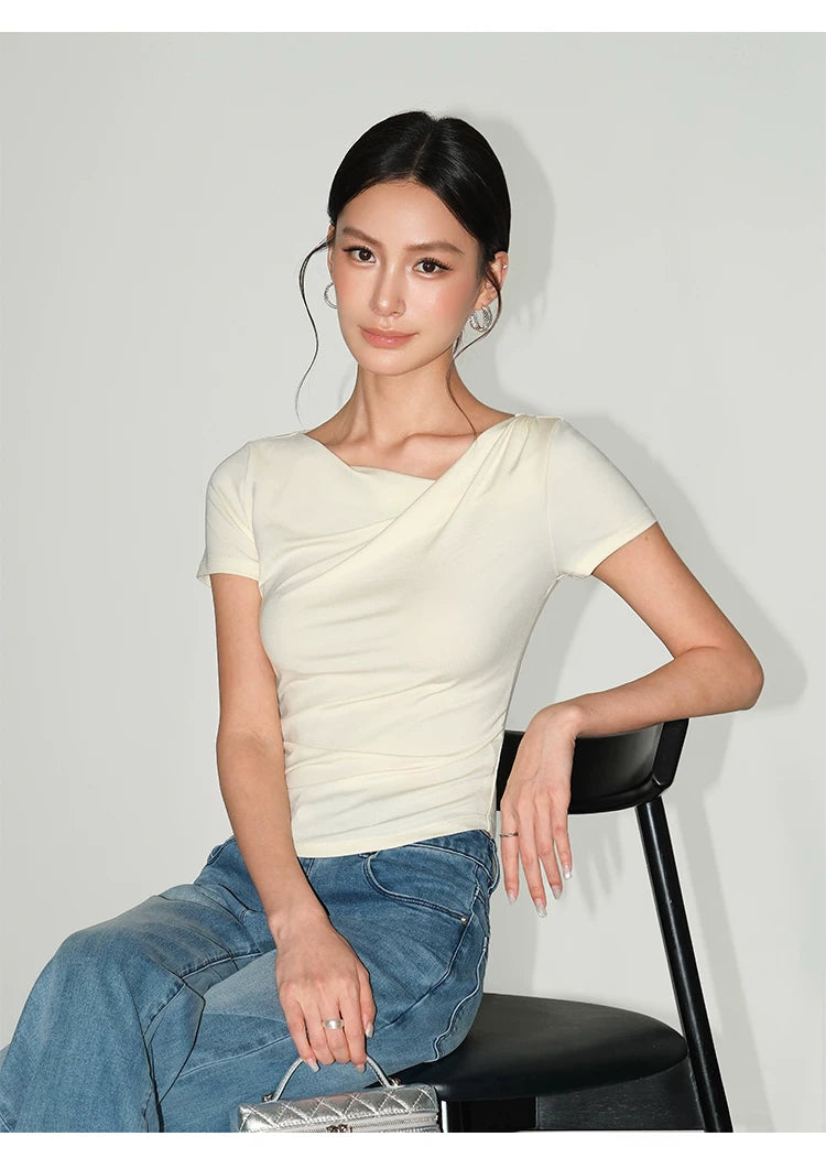 Asymmetric Off Shoulder Ruched Top